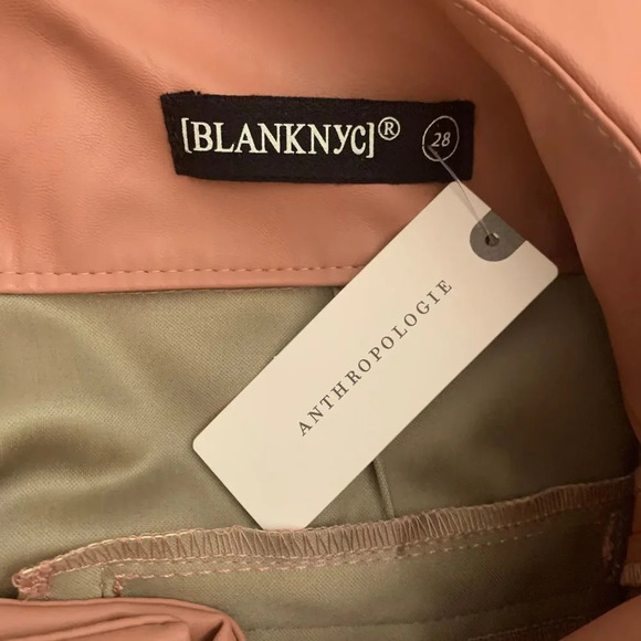 Anthropologie BlankNYC Chelsea Pants Faux Leather Pleated Tapered Pink Size 28 - Picture 8 of 9